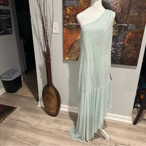 Mac Duggal Green Asymmetrical One-Shoulder Midi Gown